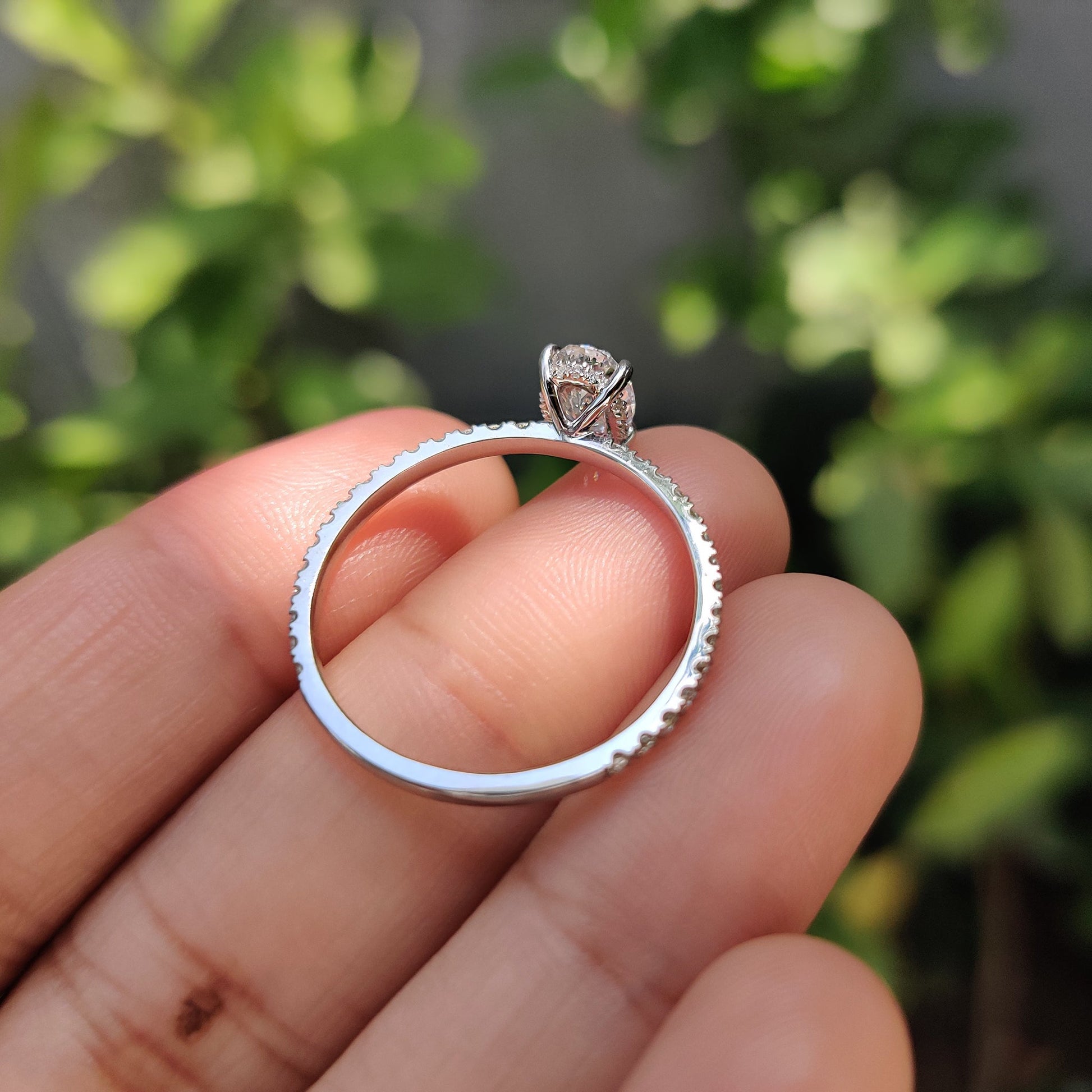 0.80 CT Oval Pave Moissanite Engagement Ring