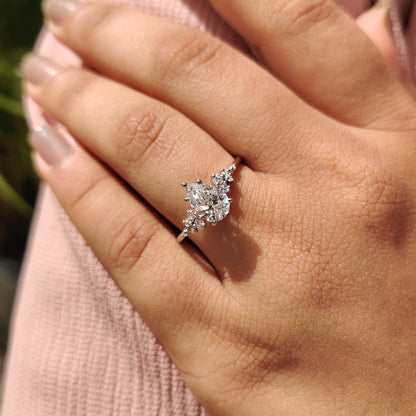 1 CT Pear Cluster Moissanite Engagement Ring