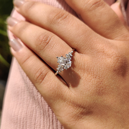 1 CT Pear Cluster Moissanite Engagement Ring