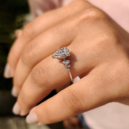 1 CT Pear Cluster Moissanite Engagement Ring