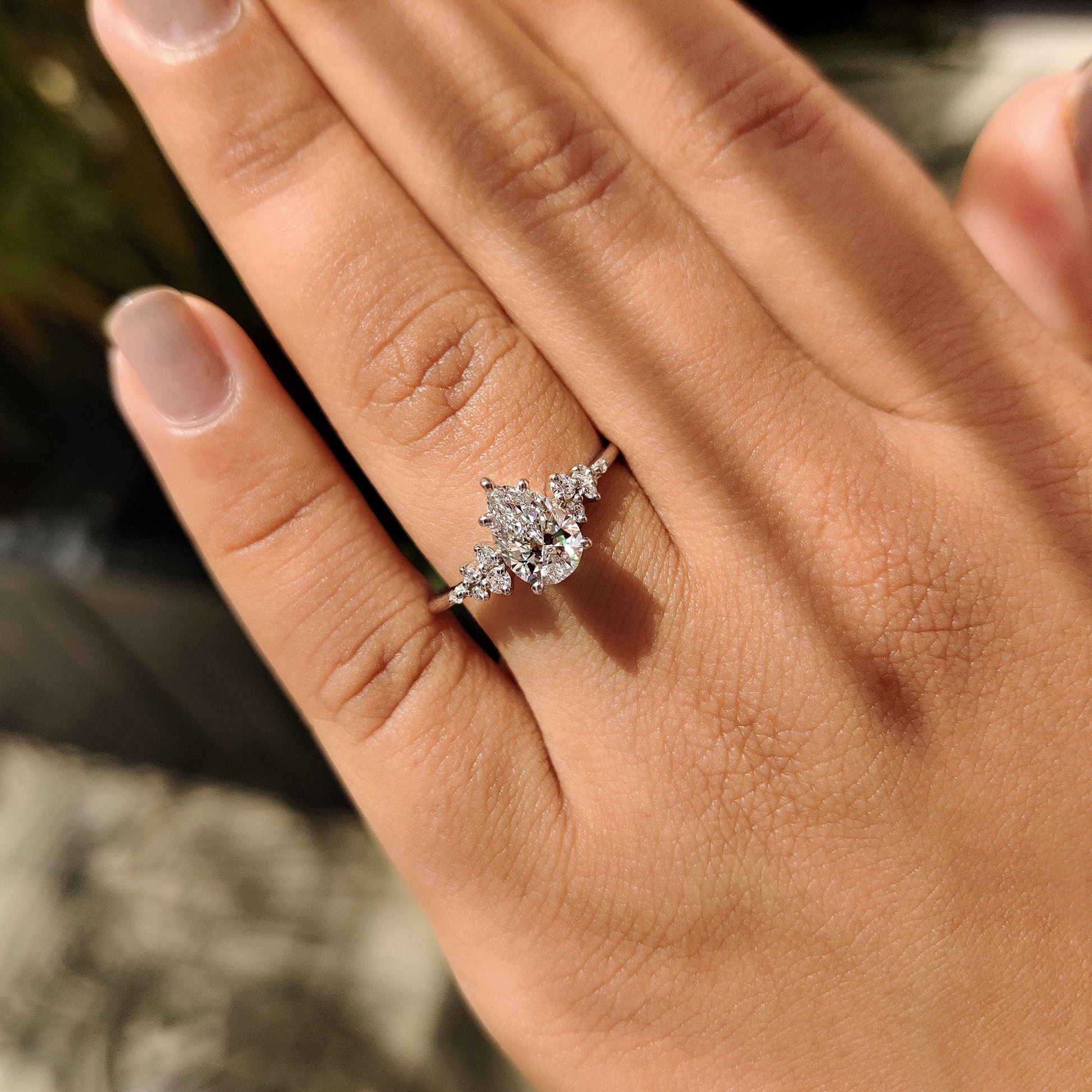 1 CT Pear Cluster Moissanite Engagement Ring