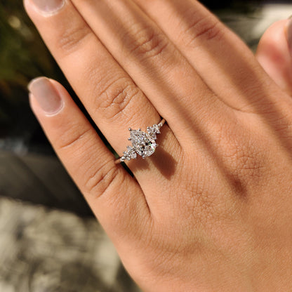 1 CT Pear Cluster Moissanite Engagement Ring