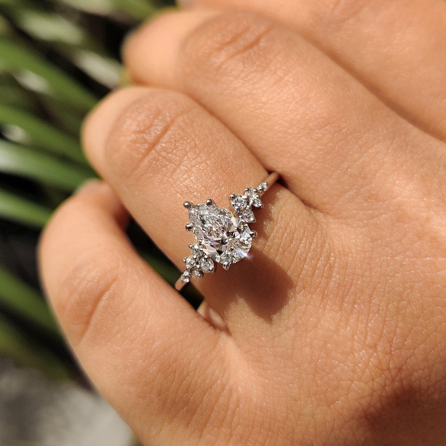 1 CT Pear Cluster Moissanite Engagement Ring