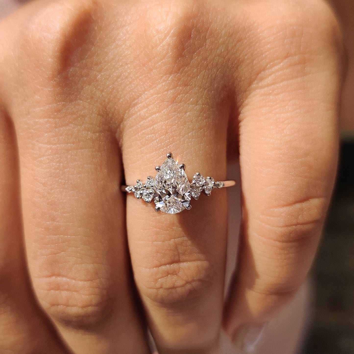 1 CT Pear Cluster Moissanite Engagement Ring