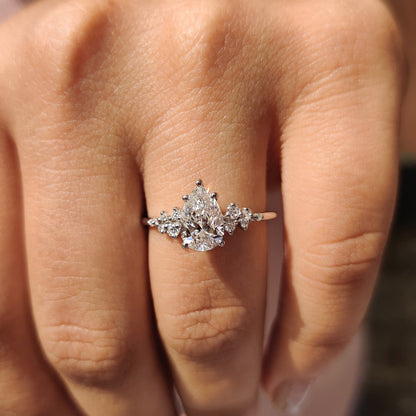1 CT Pear Cluster Moissanite Engagement Ring