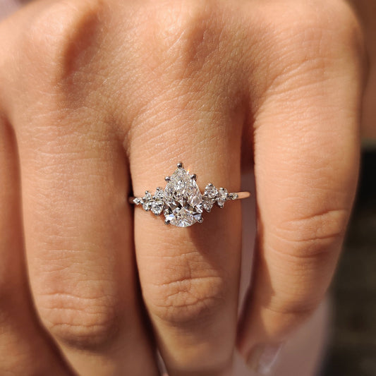 1 CT Pear Cluster Moissanite Engagement Ring