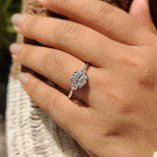 0.80  CT Oval Cluster Moissanite Engagement Ring