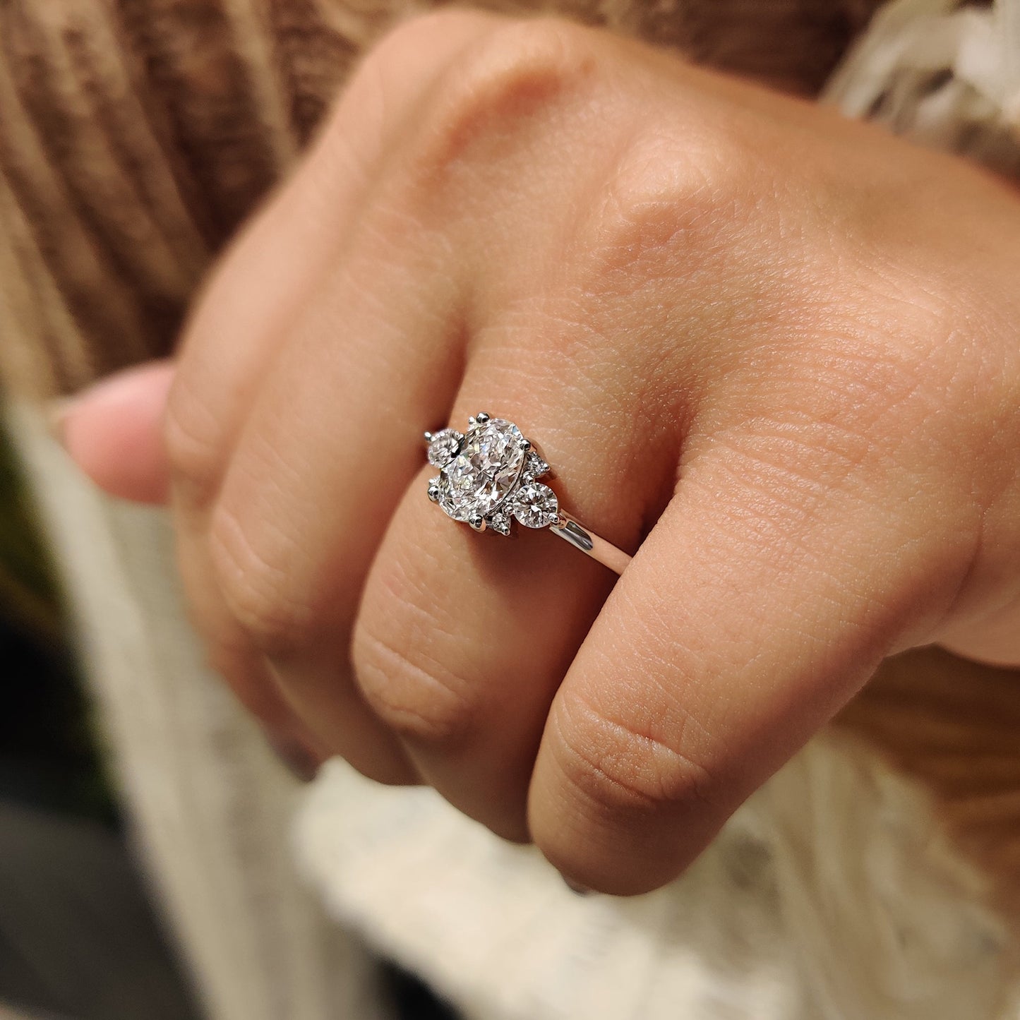 0.80  CT Oval Cluster Moissanite Engagement Ring