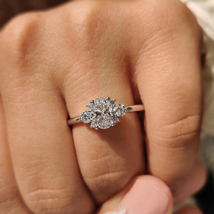 0.80  CT Oval Cluster Moissanite Engagement Ring