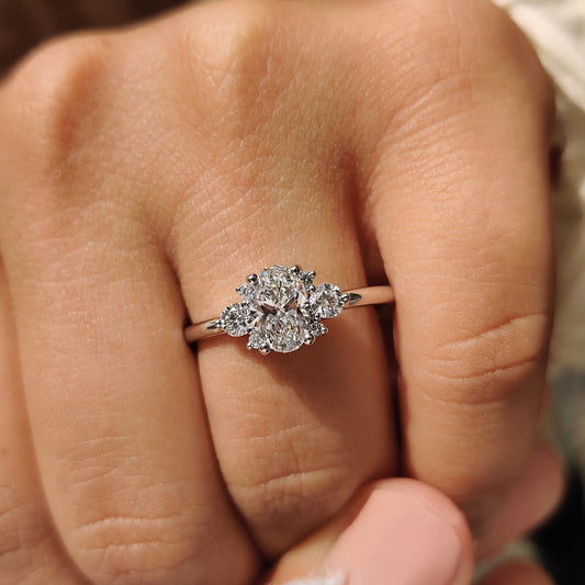 0.80  CT Oval Cluster Moissanite Engagement Ring