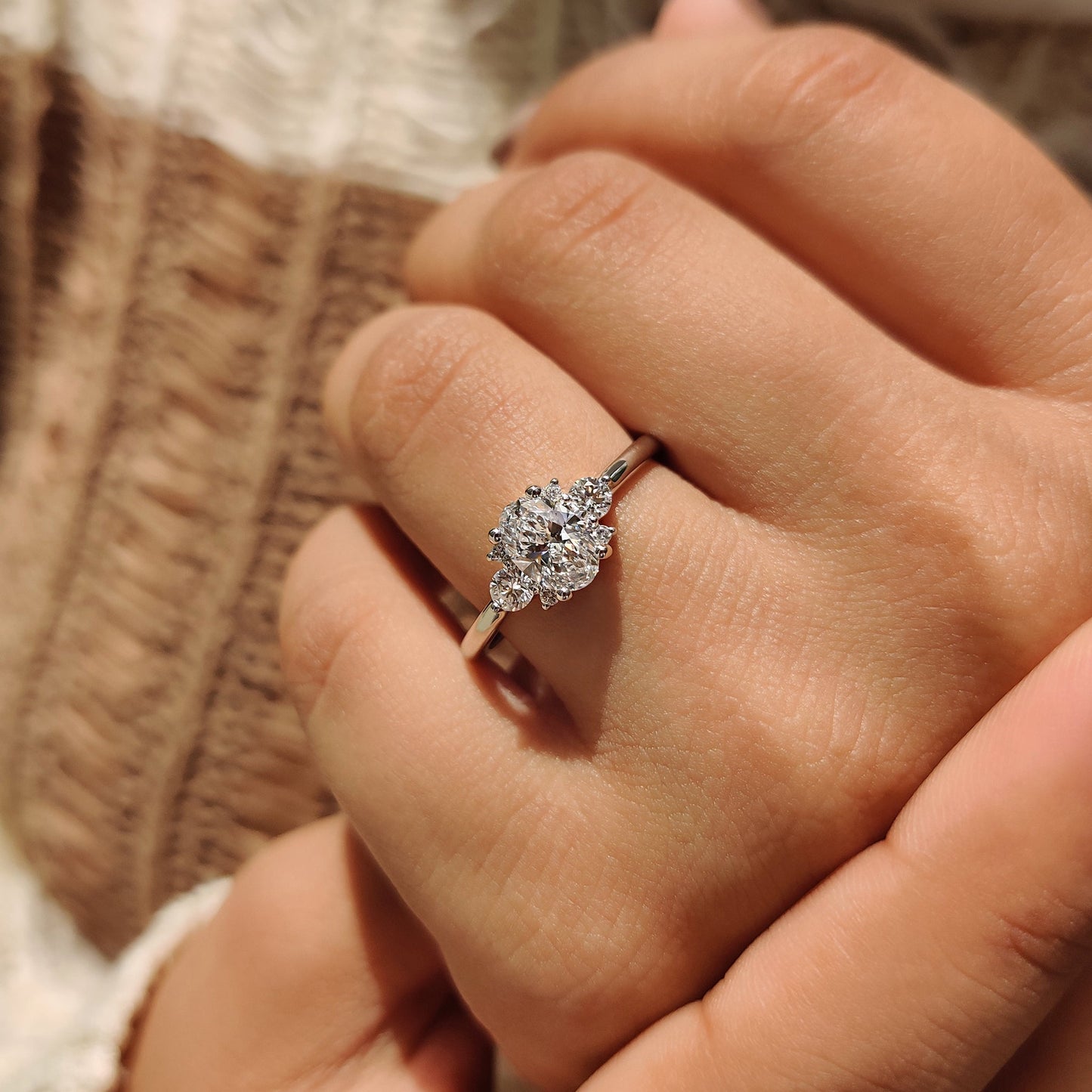 0.80  CT Oval Cluster Moissanite Engagement Ring