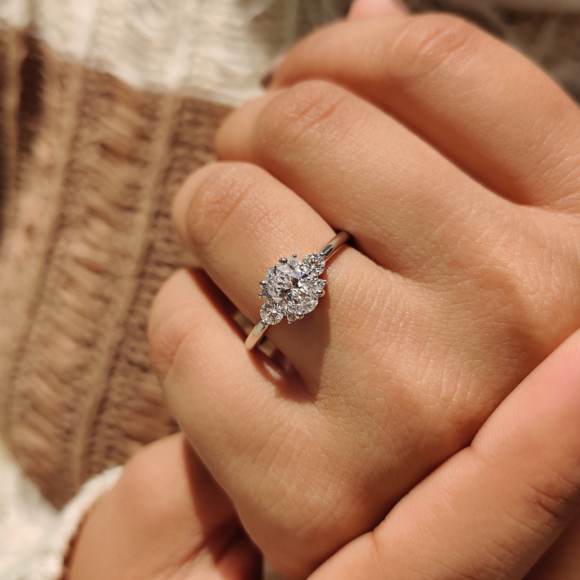 0.80  CT Oval Cluster Moissanite Engagement Ring