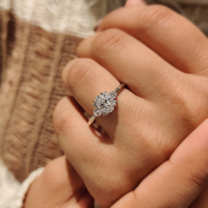 0.80  CT Oval Cluster Moissanite Engagement Ring