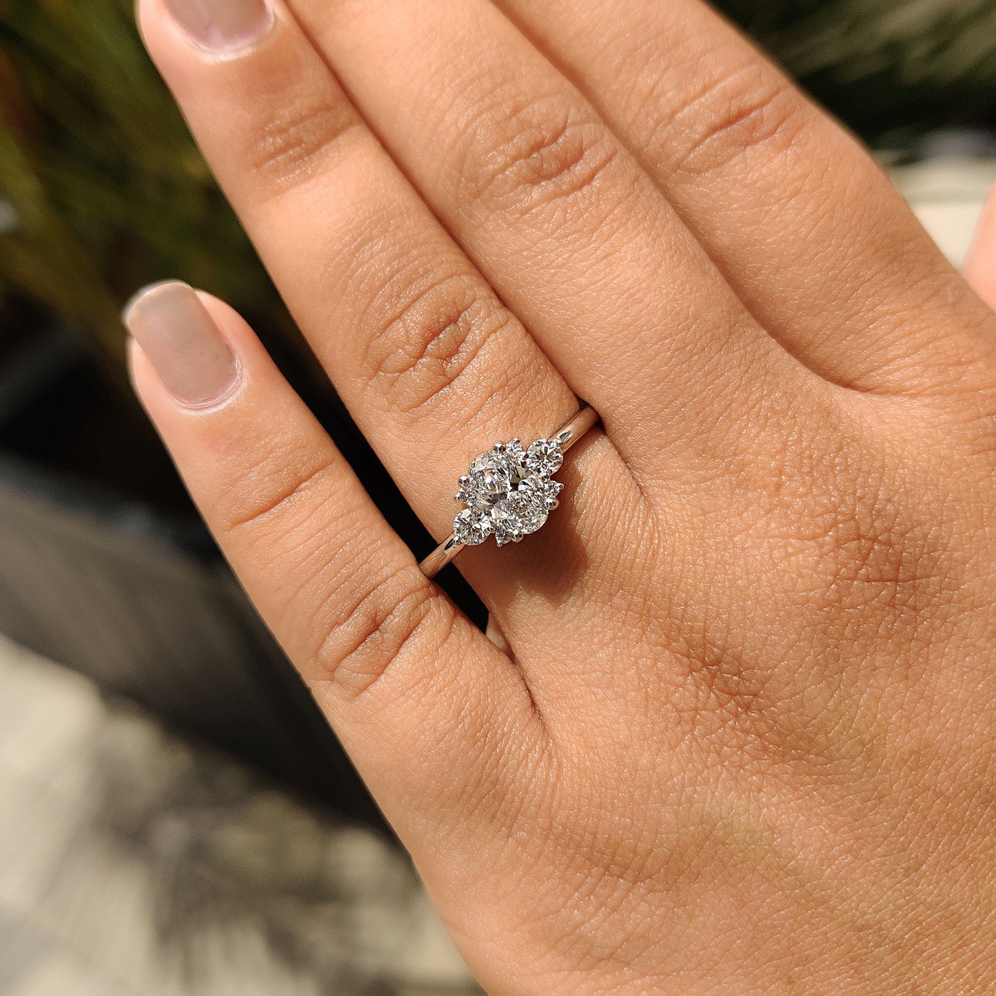 0.80  CT Oval Cluster Moissanite Engagement Ring