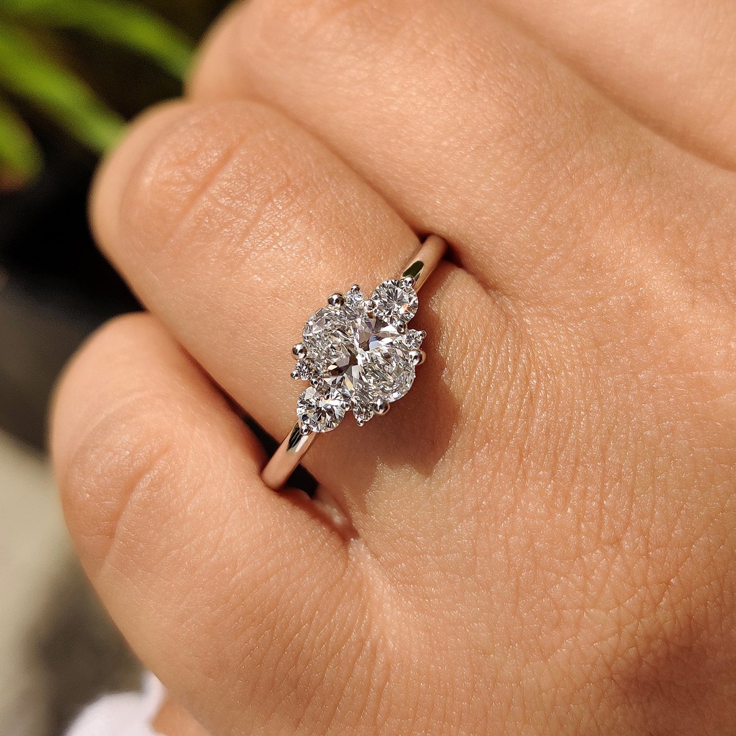 0.80  CT Oval Cluster Moissanite Engagement Ring