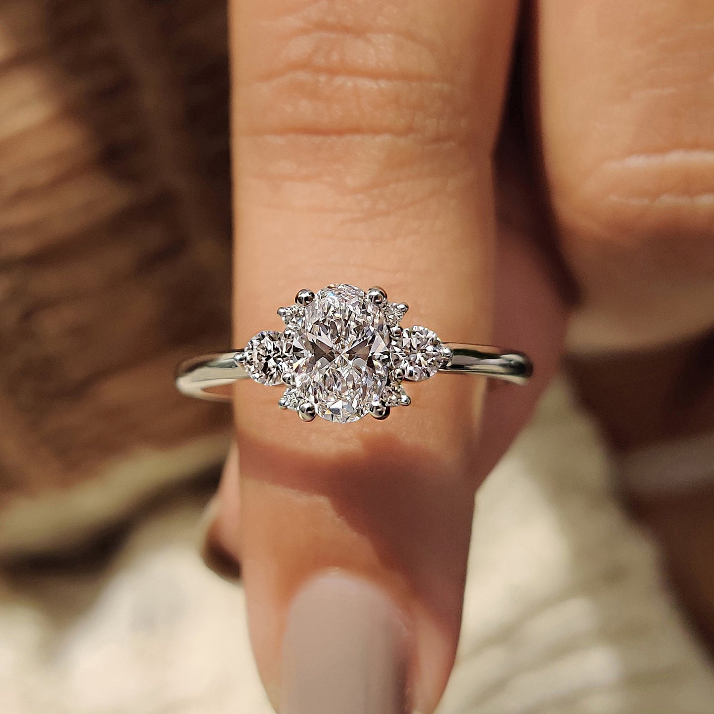 0.80  CT Oval Cluster Moissanite Engagement Ring