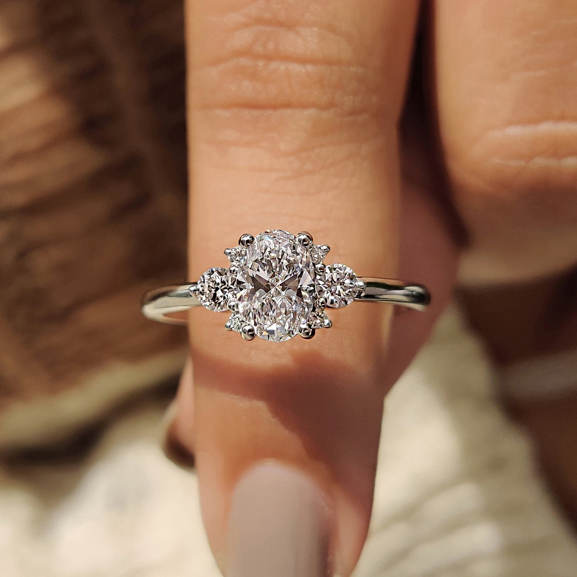 0.80  CT Oval Cluster Moissanite Engagement Ring