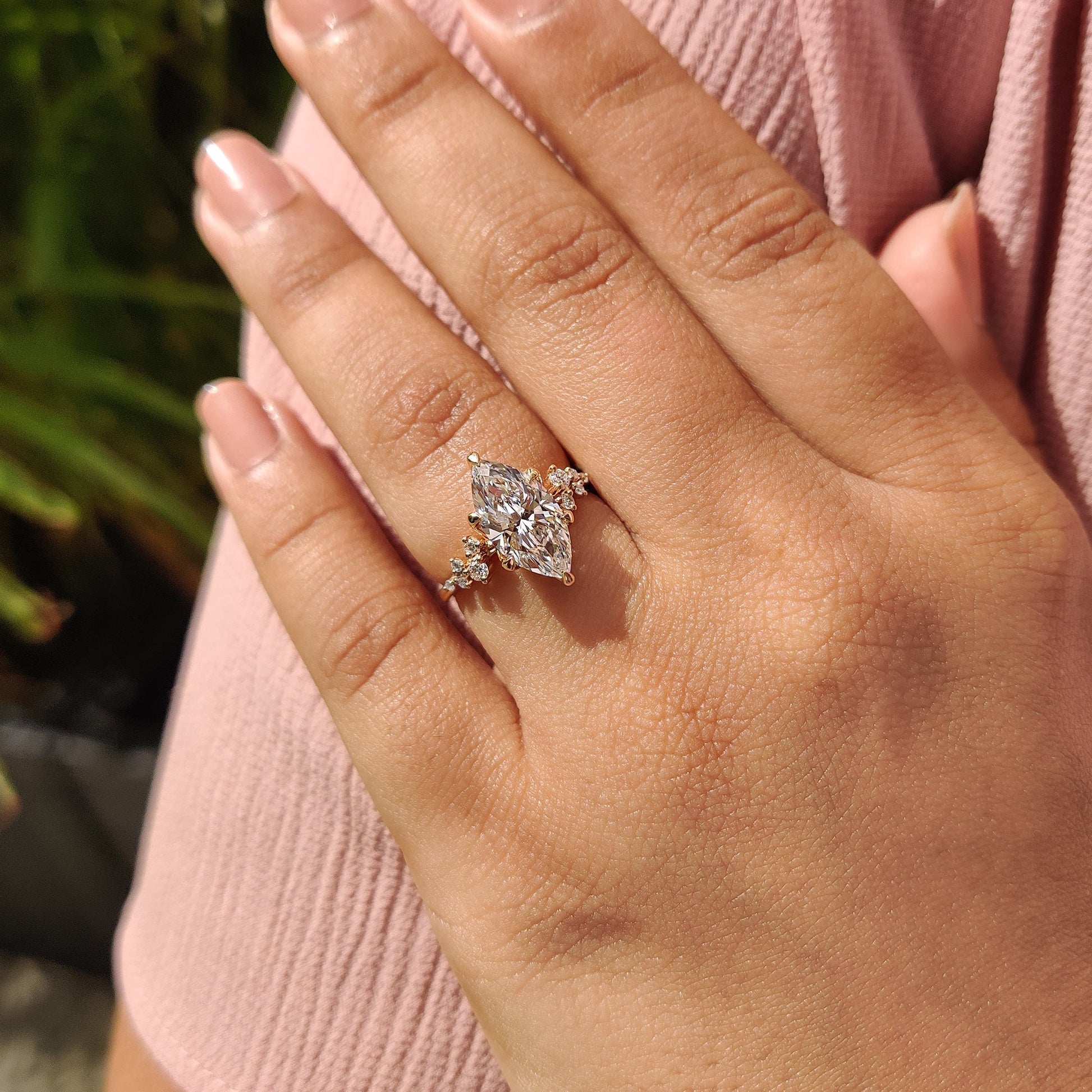 2 CT Marquise Cluster Moissanite Engagement Ring