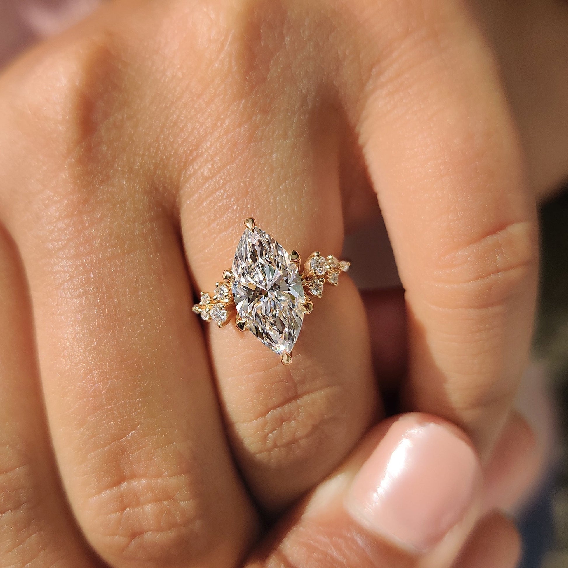2 CT Marquise Cluster Moissanite Engagement Ring