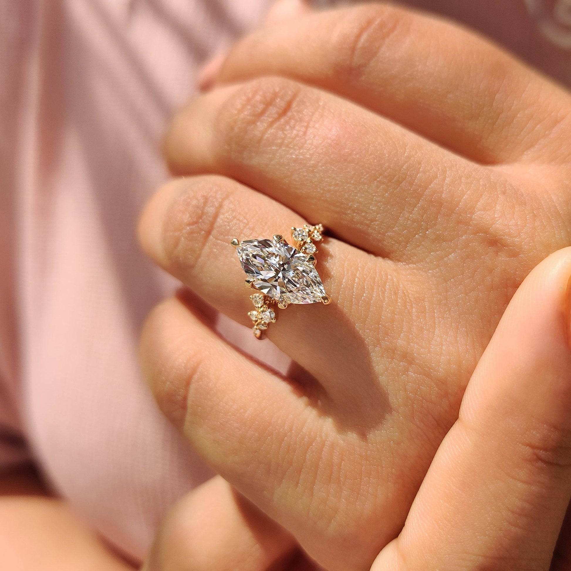 2 CT Marquise Cluster Moissanite Engagement Ring