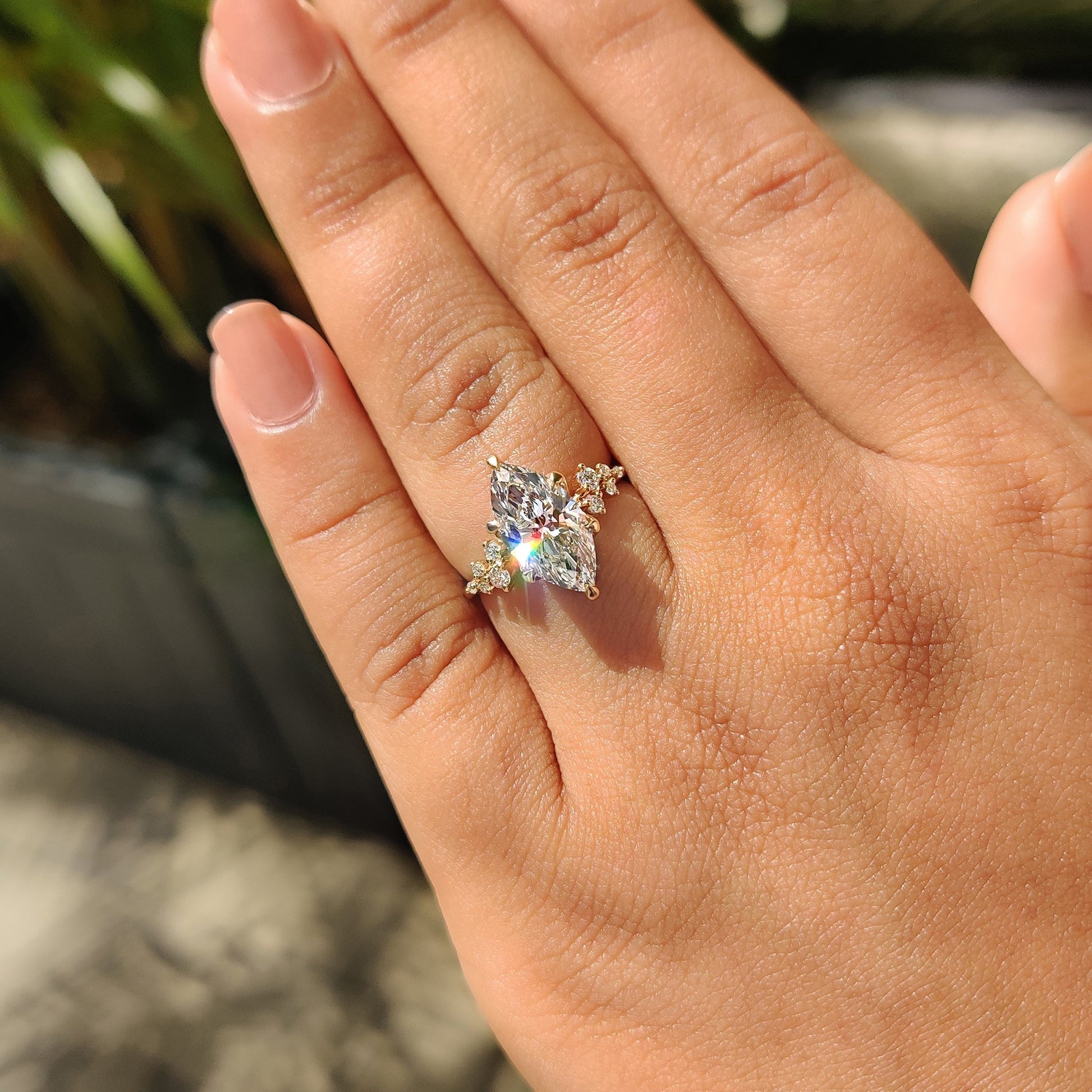 2 CT Marquise Cluster Moissanite Engagement Ring