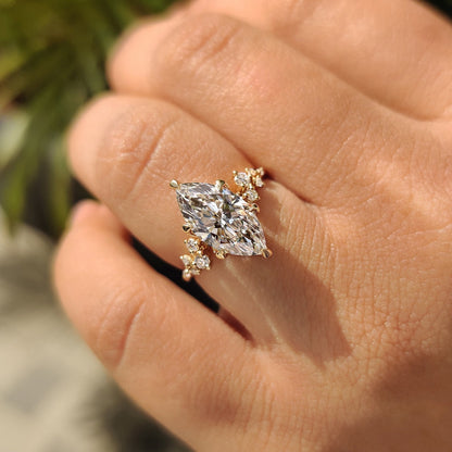 2 CT Marquise Cluster Moissanite Engagement Ring