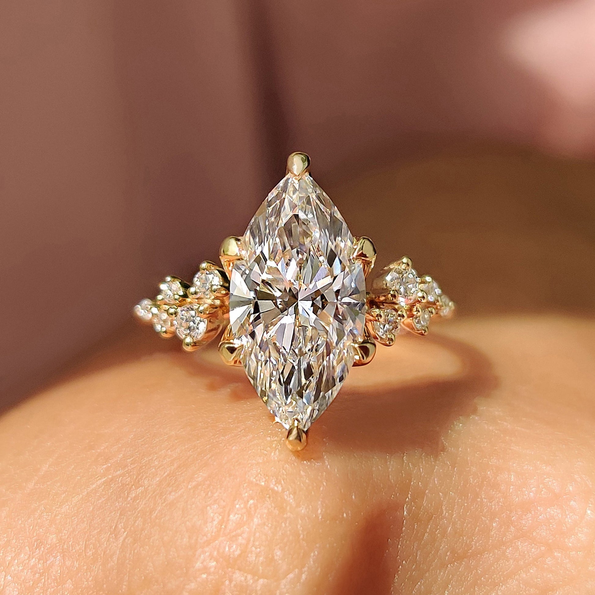2 CT Marquise Cluster Moissanite Engagement Ring