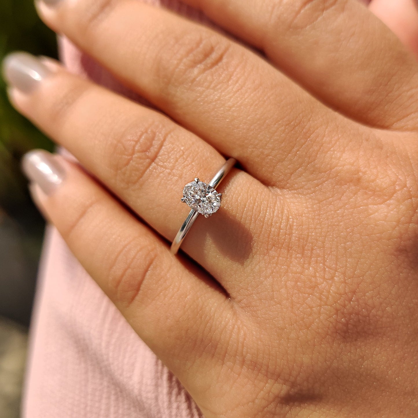 0.50 CT Oval Hidden Halo Moissanite Engagement Ring