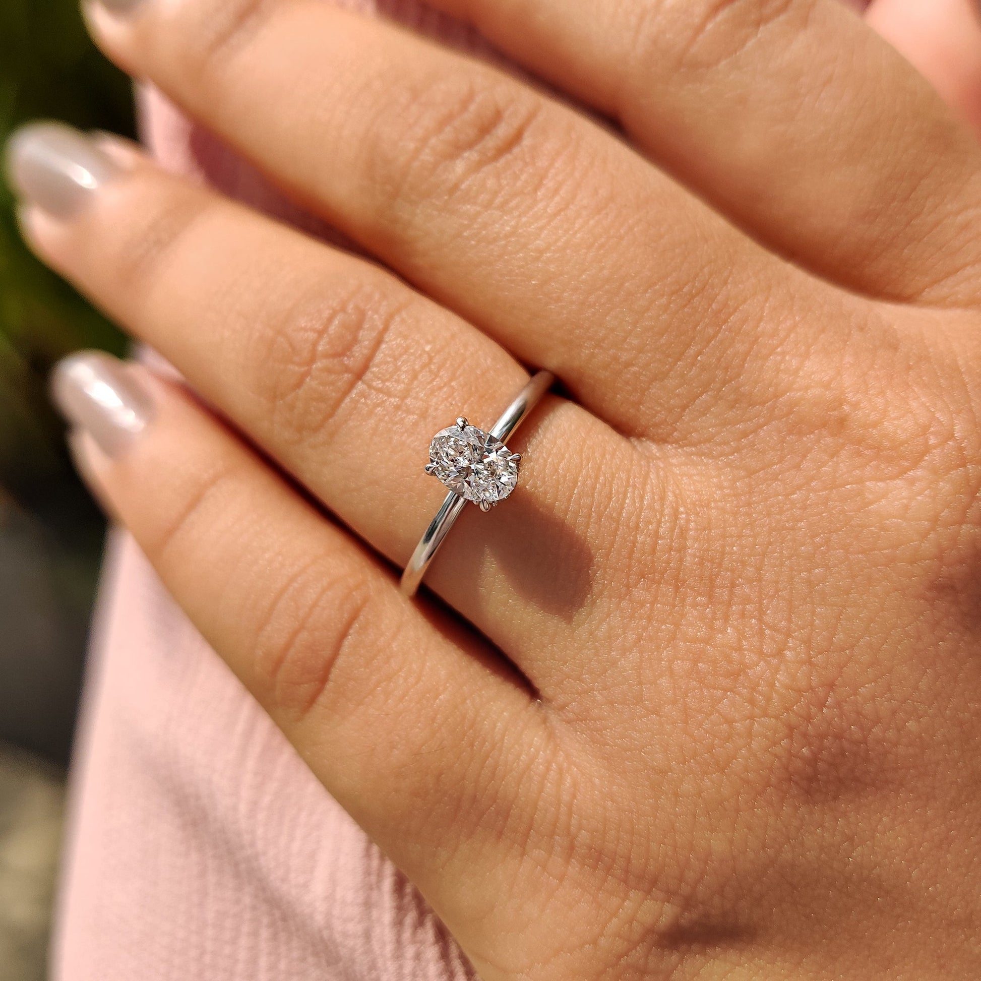 0.50 CT Oval Hidden Halo Moissanite Engagement Ring