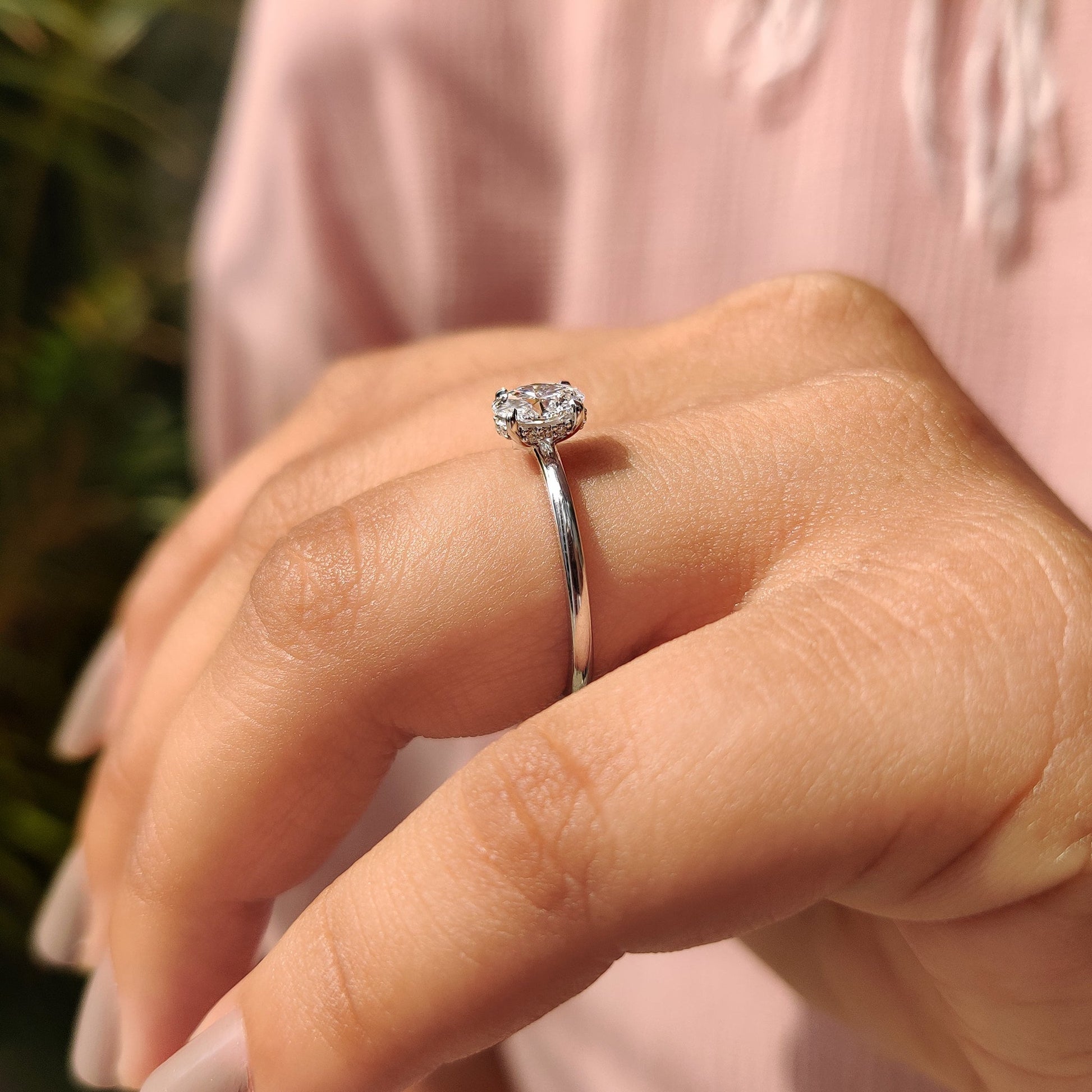 0.50 CT Oval Hidden Halo Moissanite Engagement Ring
