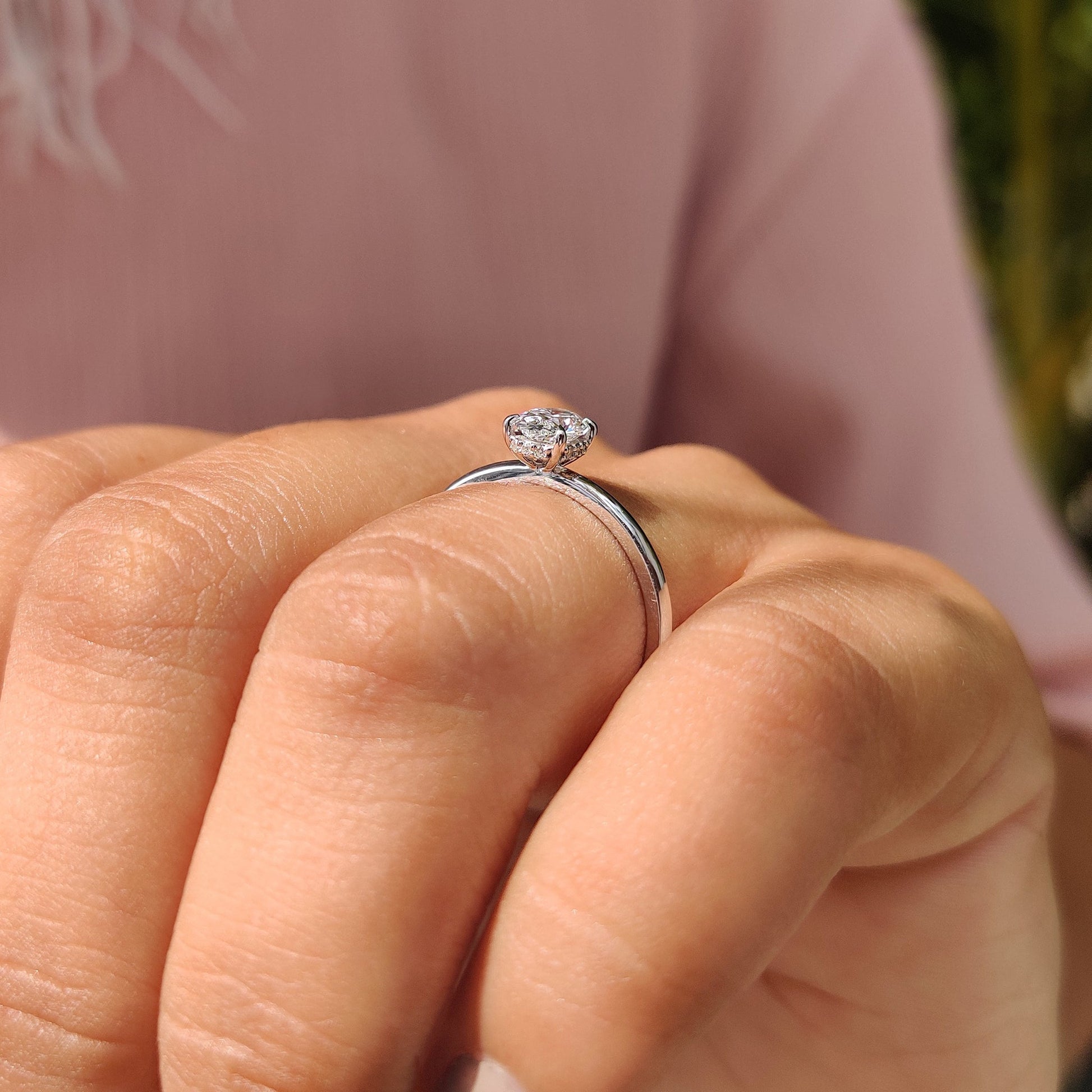 0.50 CT Oval Hidden Halo Moissanite Engagement Ring