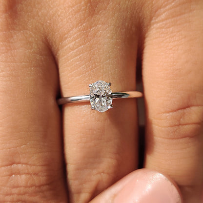 0.50 CT Oval Hidden Halo Moissanite Engagement Ring