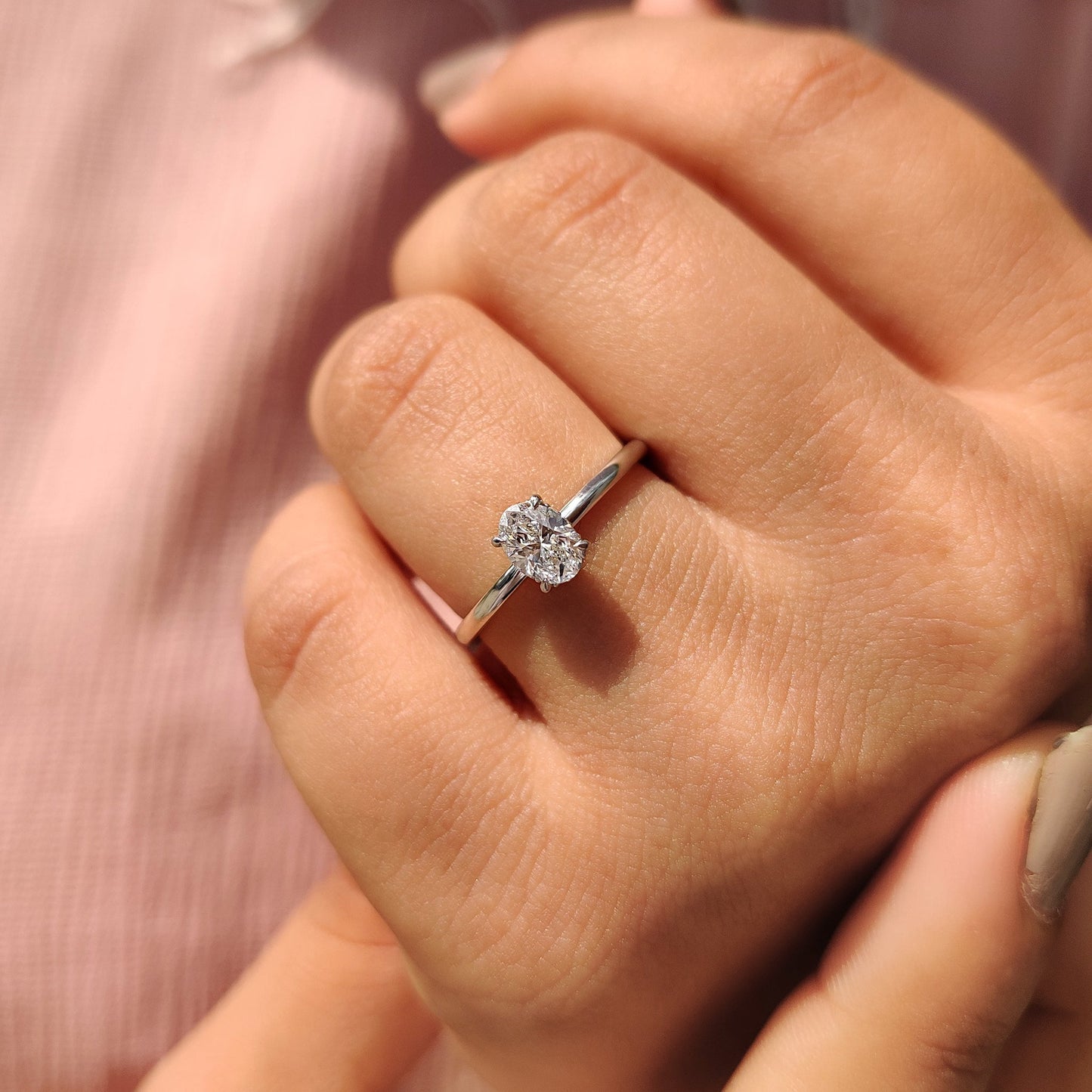 0.50 CT Oval Hidden Halo Moissanite Engagement Ring