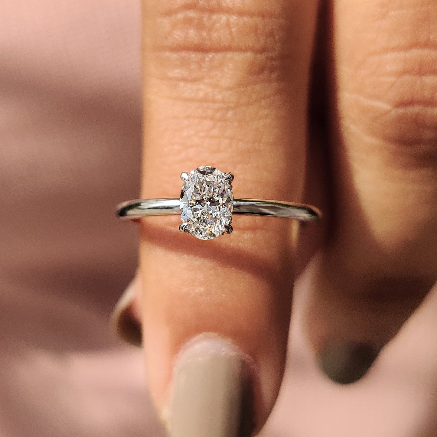 0.50 CT Oval Hidden Halo Moissanite Engagement Ring