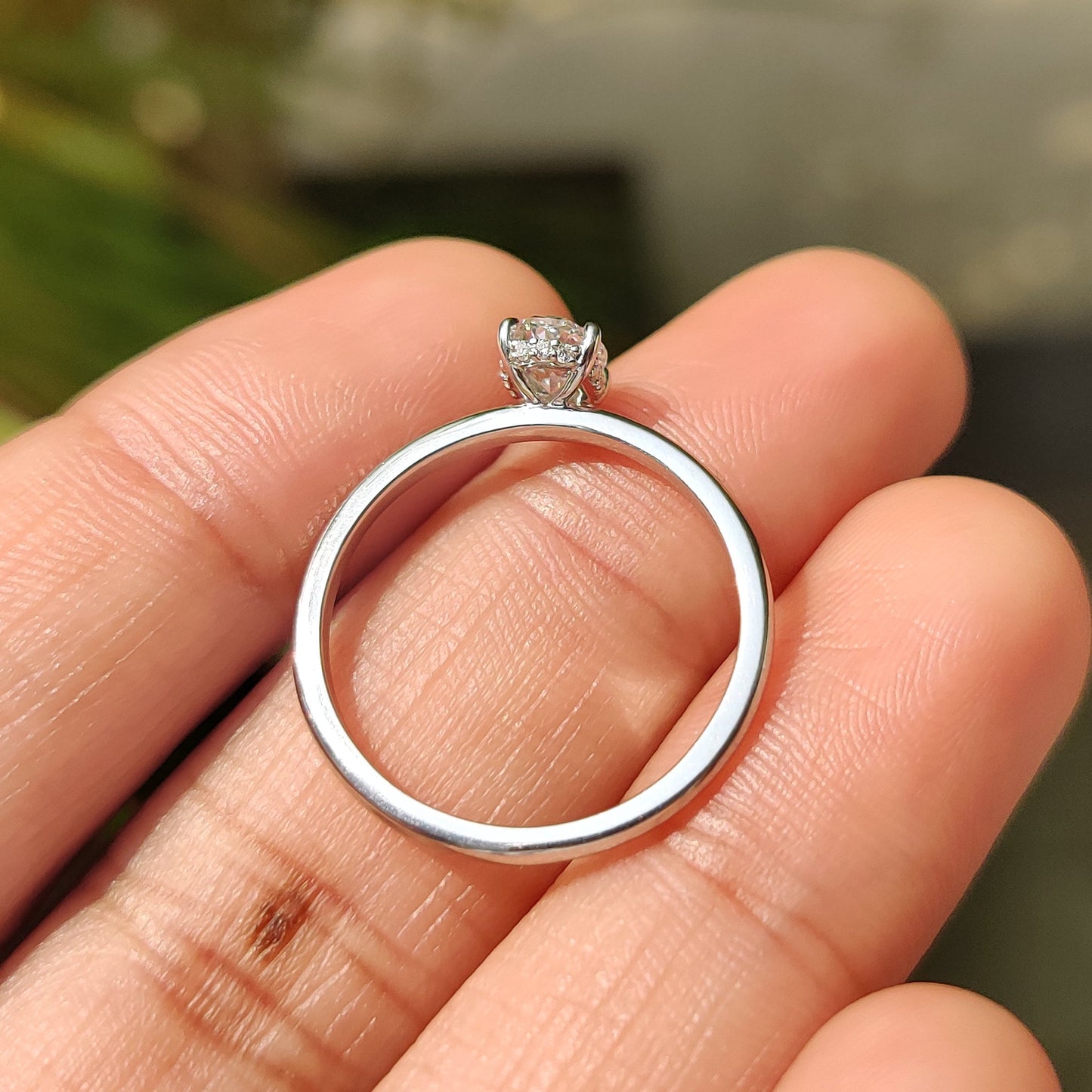 0.50 CT Oval Hidden Halo Moissanite Engagement Ring