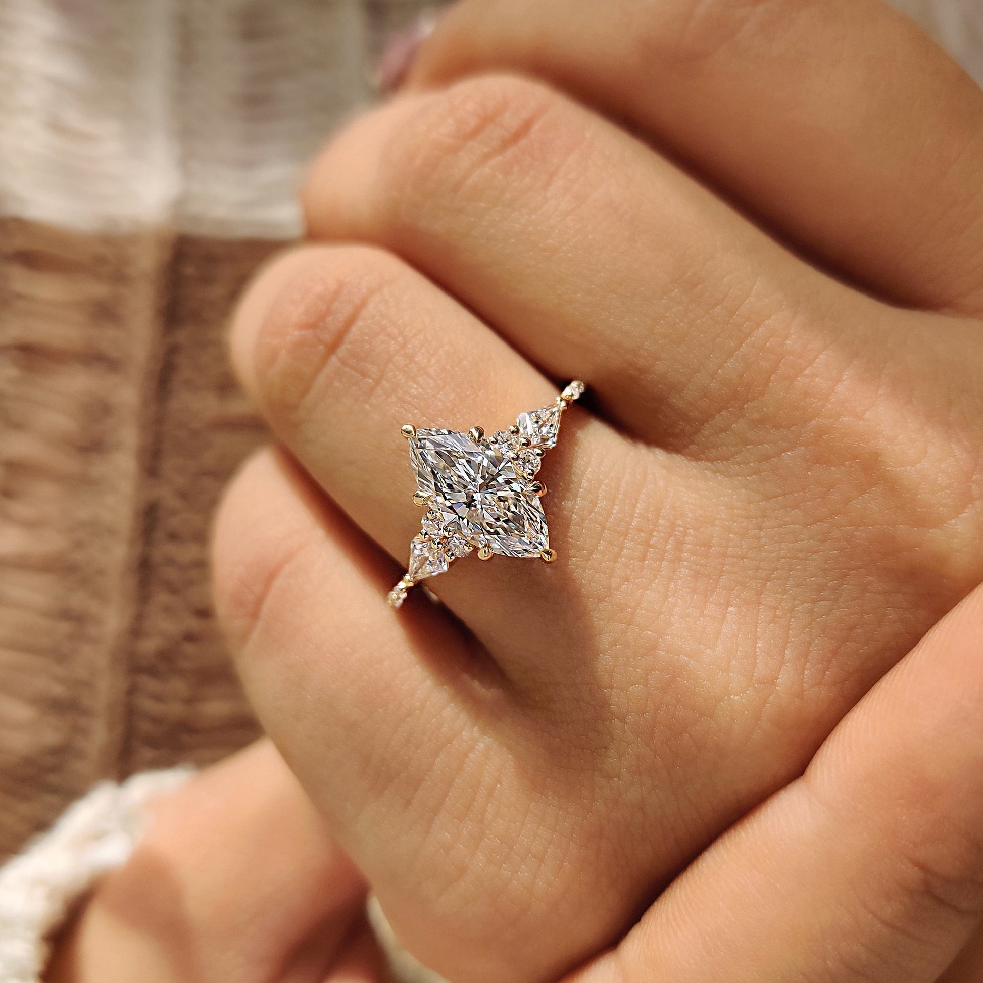 1.50 CT Marquise Cluster Moissanite Engagement Ring