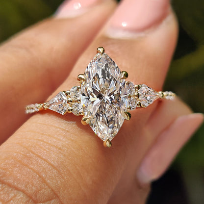 1.50 CT Marquise Cluster Moissanite Engagement Ring