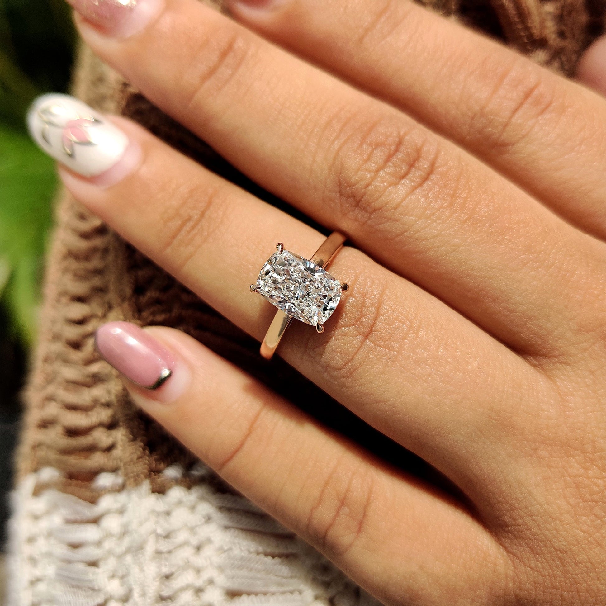 2 CT Elongated Cushion Solitaire Moissanite Engagement Ring