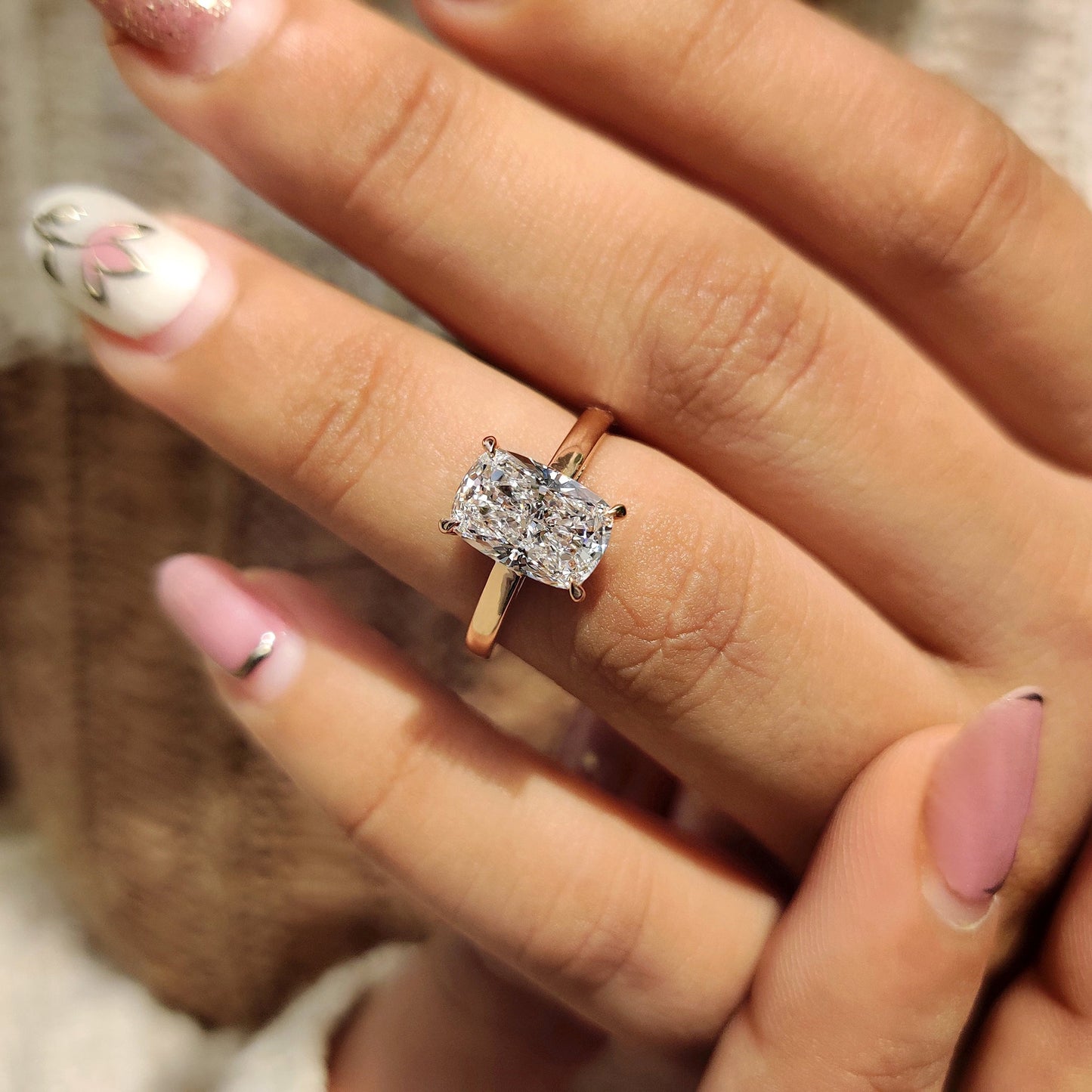 2 CT Elongated Cushion Solitaire Moissanite Engagement Ring