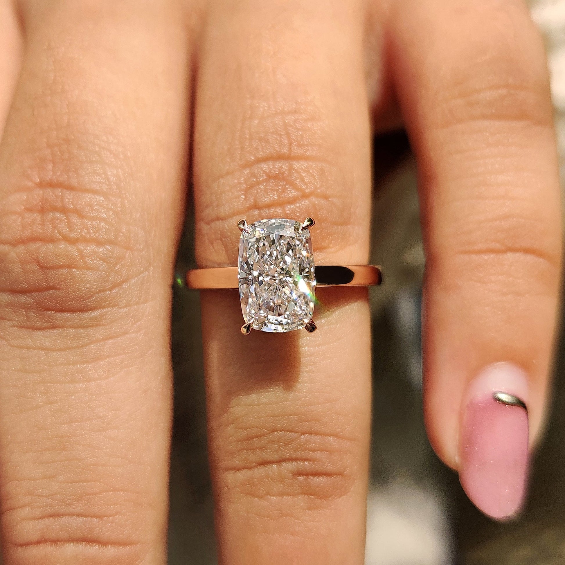 2 CT Elongated Cushion Solitaire Moissanite Engagement Ring