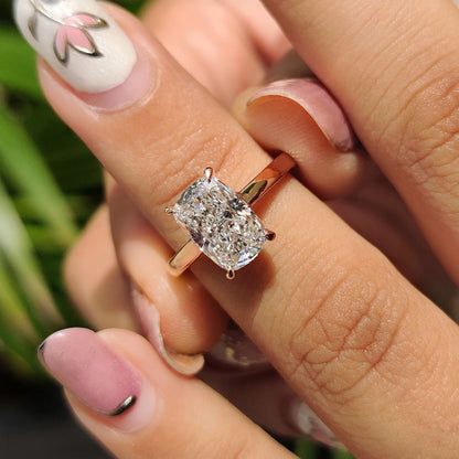 2 CT Elongated Cushion Solitaire Moissanite Engagement Ring