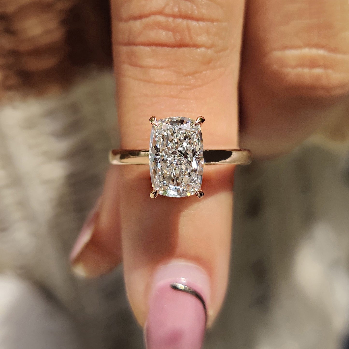 2 CT Elongated Cushion Solitaire Moissanite Engagement Ring