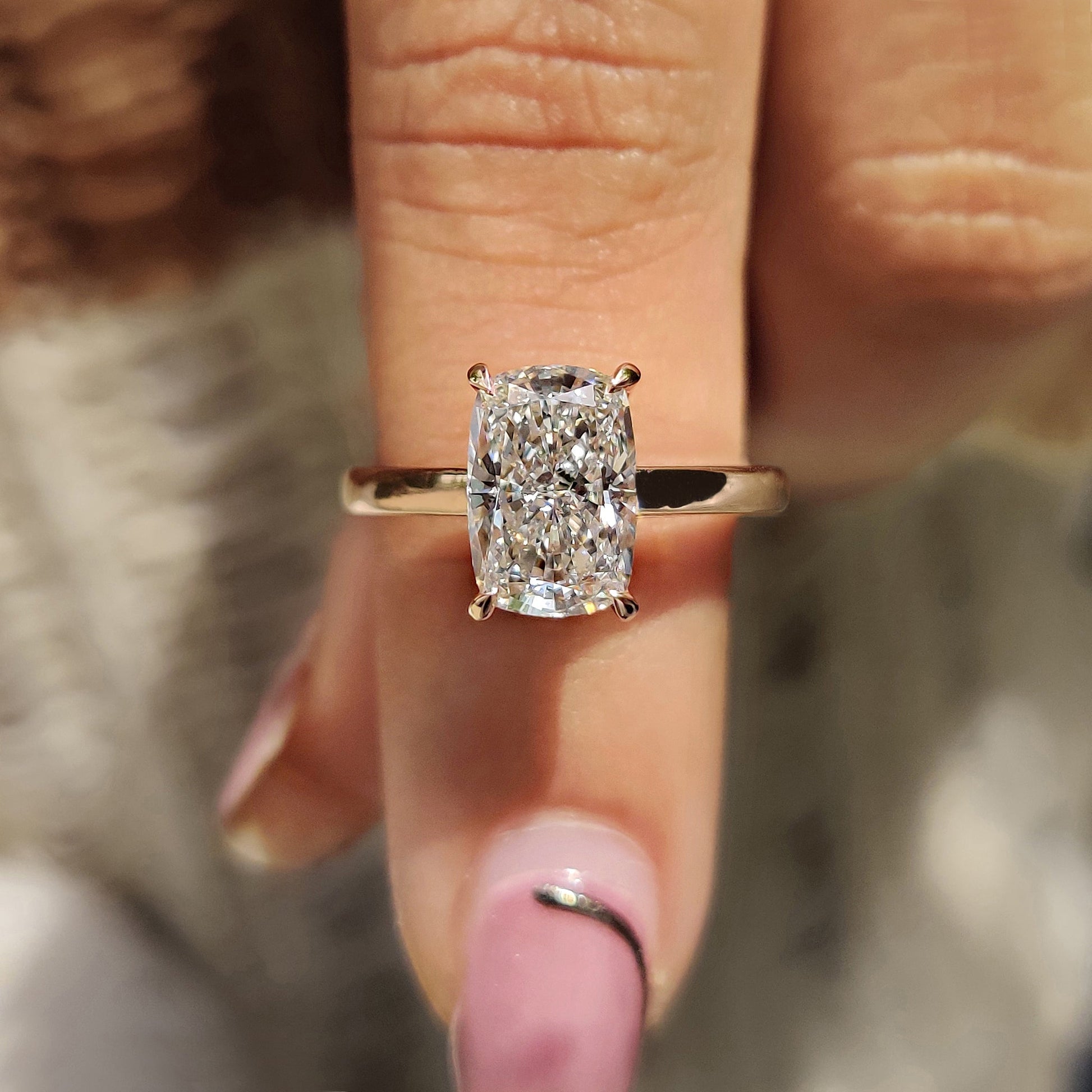 2 CT Elongated Cushion Solitaire Moissanite Engagement Ring
