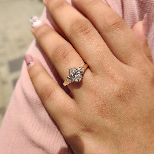 1 CT Oval Three Stone & Bezel Moissanite Engagement Ring