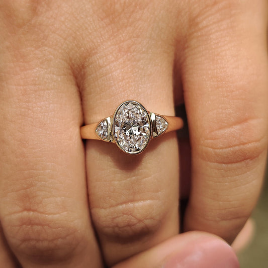 1 CT Oval Three Stone & Bezel Moissanite Engagement Ring