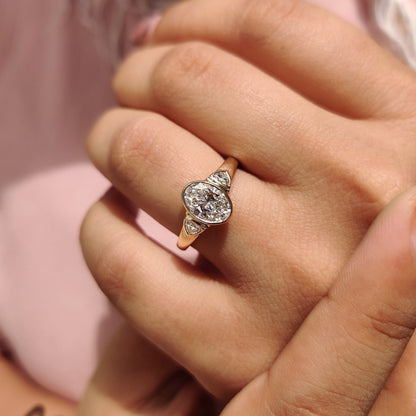1 CT Oval Three Stone & Bezel Moissanite Engagement Ring