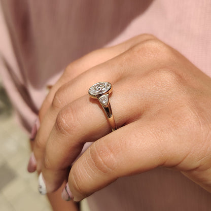 1 CT Oval Three Stone & Bezel Moissanite Engagement Ring
