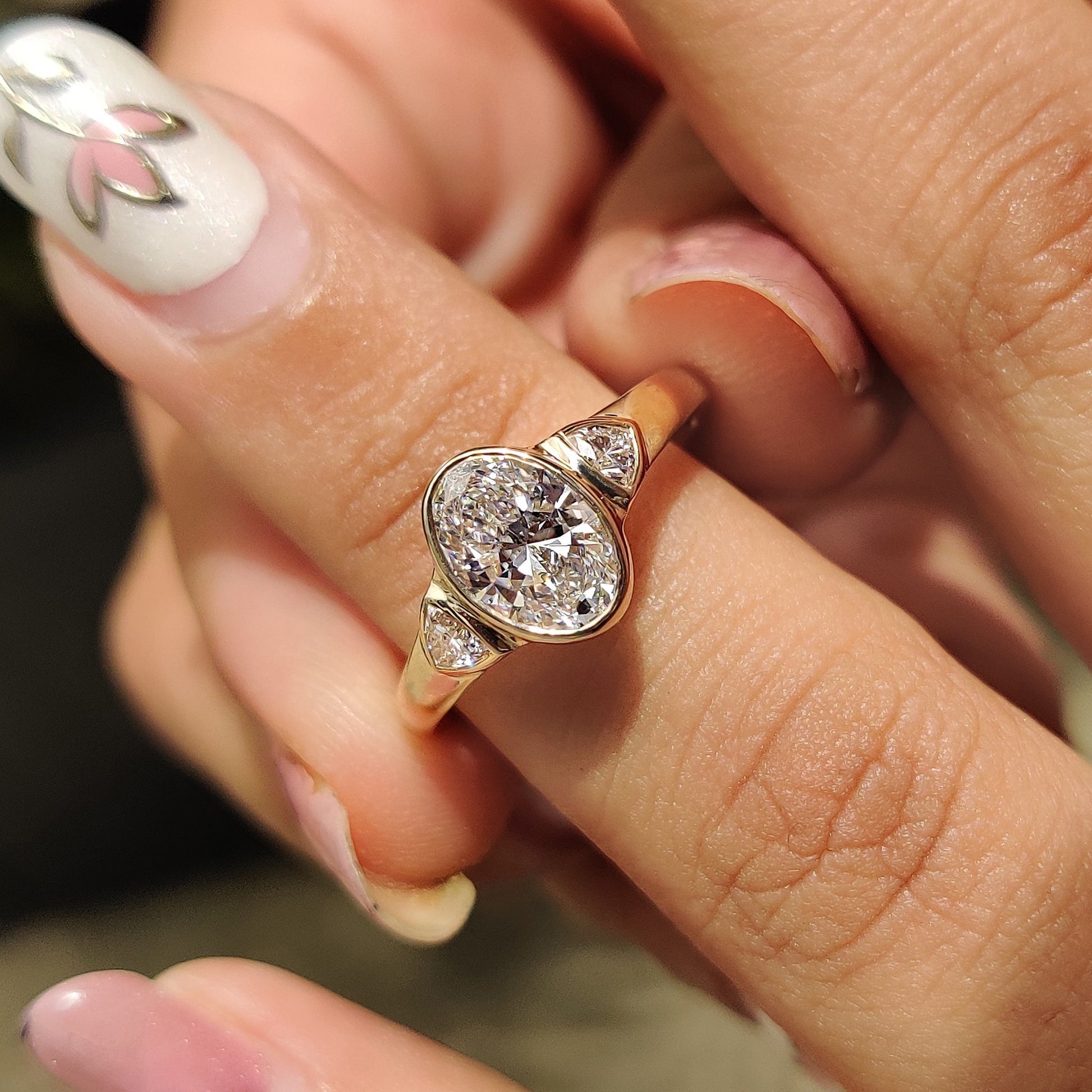 1 CT Oval Three Stone & Bezel Moissanite Engagement Ring