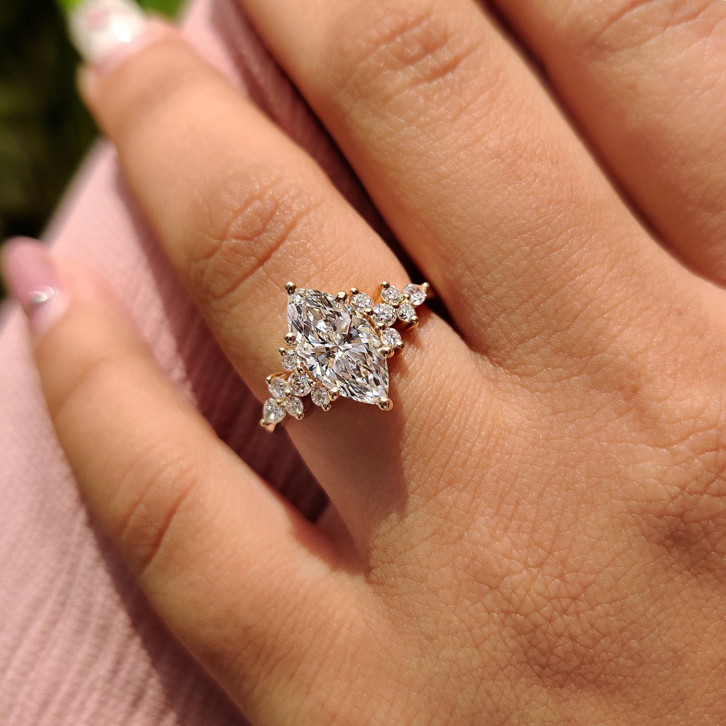 1.50 CT Marquise Cluster Moissanite Engagement Ring