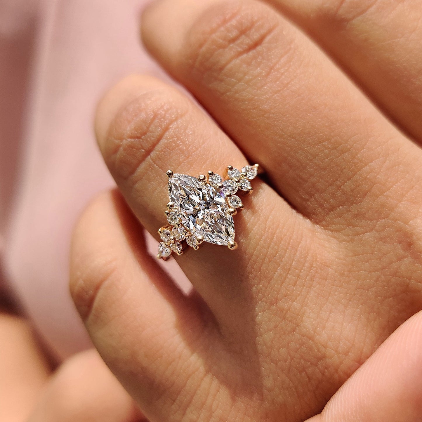1.50 CT Marquise Cluster Moissanite Engagement Ring